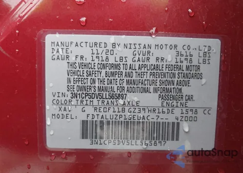 2020 Nissan Kicks Sr Xtronic Cvt from USA, damaged, VIN 3N1CP5DV5LL565897